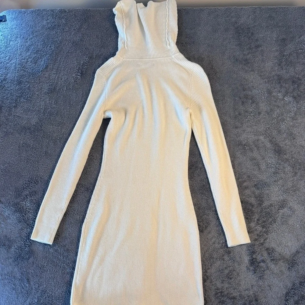 Lauren Ralph Lauren Dress XS Cream Off White Ribbed Turtleneck Sweater Knit Mini - Picture 5 of 6